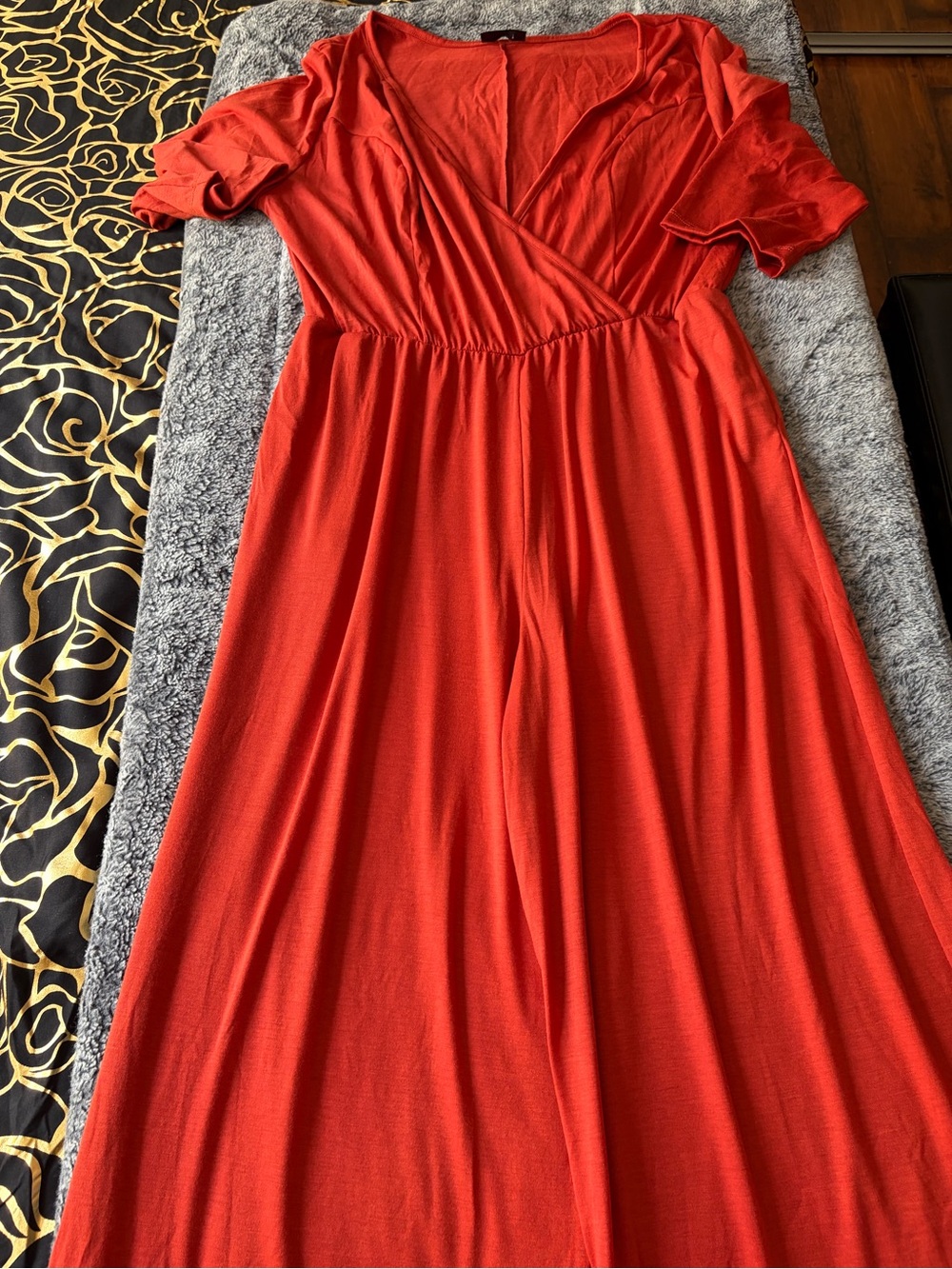Orange V-Neck Jumpsuit with Elastic Waist - Unbranded - Picture 6 of 7